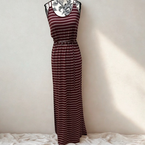 Maroon Striped Maxi Dress - Picture 1 of 5